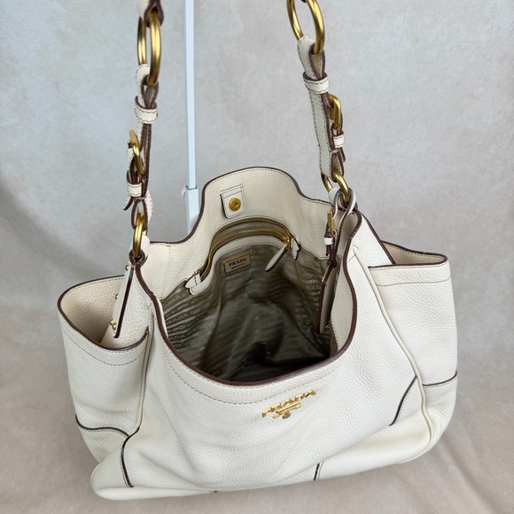 Prada Vitello Daino Antik Leather Hobo Shoulder Tote – Ivory - Picture 13 of 16